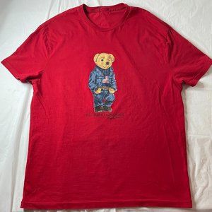 Ralph Lauren Red T-Shirt Denim Jacket Polo Bear Size XL READ*